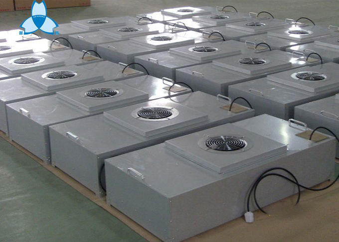 0.3 μM 220V फैन फ़िल्टर इकाइयाँ FFU HEPA फ़िल्टर और प्री फ़िल्टर आकार 615x615mm, पाउडर लेपित स्टील सामग्री के साथ 0